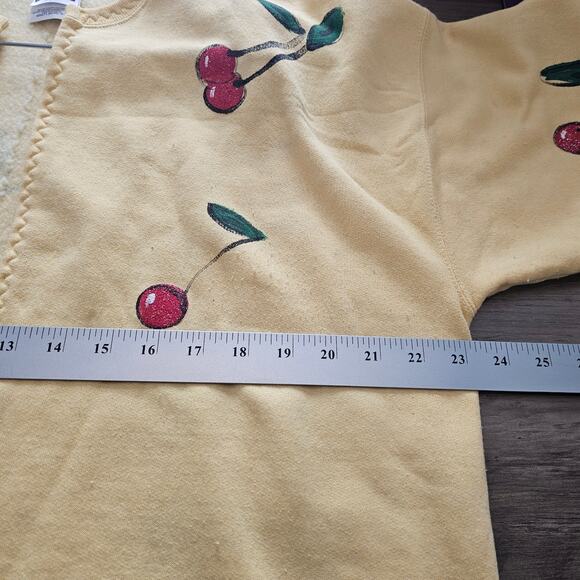Vintage Cherry Cardigan Womens Large Yellow Red Handmade Granny Sweater Cottage - Picture 8 of 9